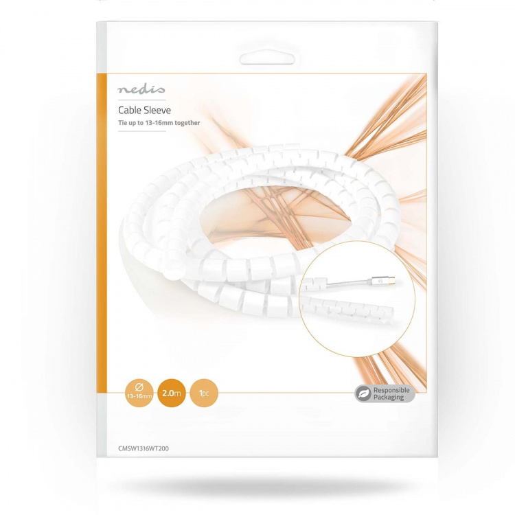 Nedis Kabel Ledelse | Spiral erme | 1 stk. | Maksimal kabeltykkelse: 16 mm | PE | Hvit
