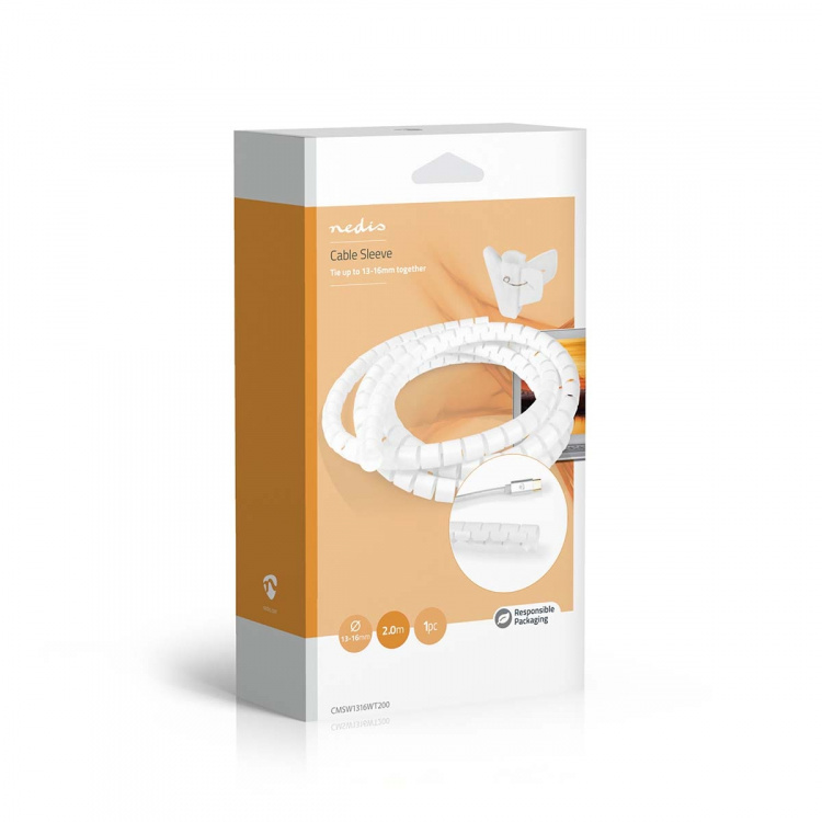 Nedis Kabel Ledelse | Spiral erme | 1 stk. | Maksimal kabeltykkelse: 16 mm | PE | Hvit