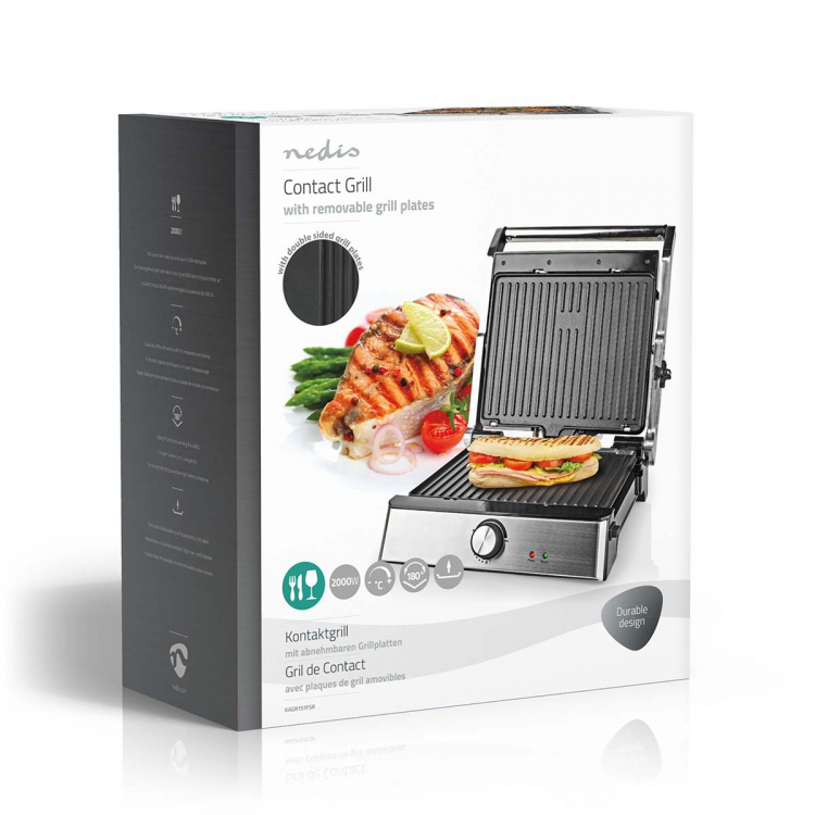 Nedis Kontakt Grill | 2000 W | 29 x 23 cm | Justerbar temperaturkontroll | Plast / Rustfritt Stål