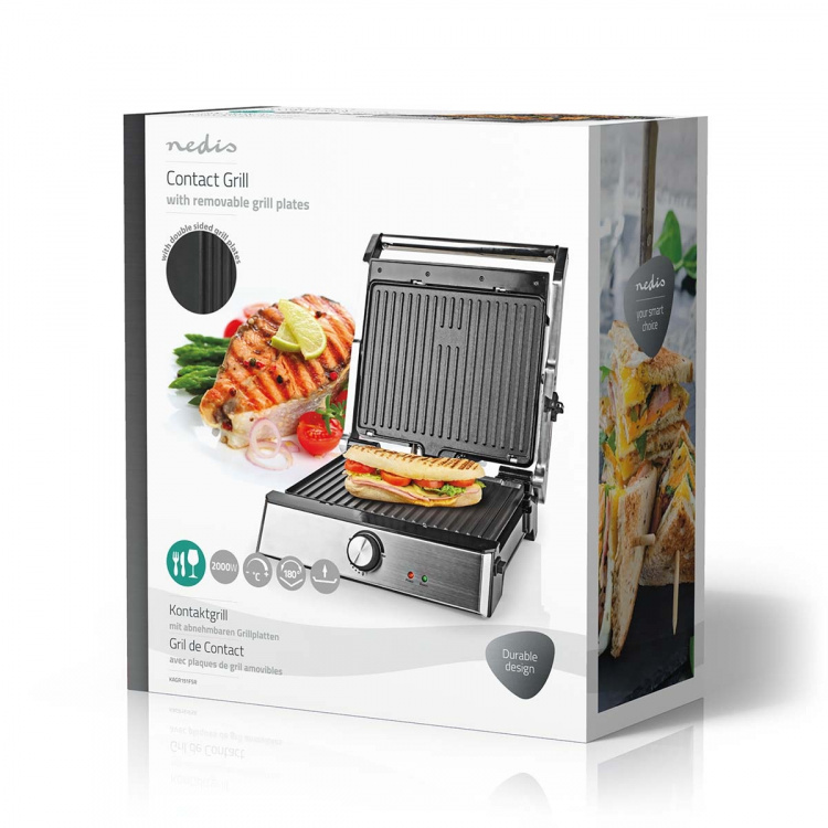 Nedis Kontakt Grill | 2000 W | 29 x 23 cm | Justerbar temperaturkontroll | Plast / Rustfritt Stål