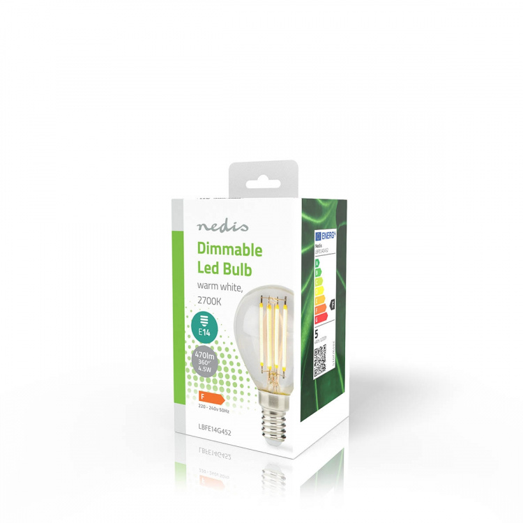 Nedis LED lyspære E14 | G45 | 4.5 W | 470 lm | 2700 | Dimbar | Varm Hvit | Retro Style | 1 stk. | Klart