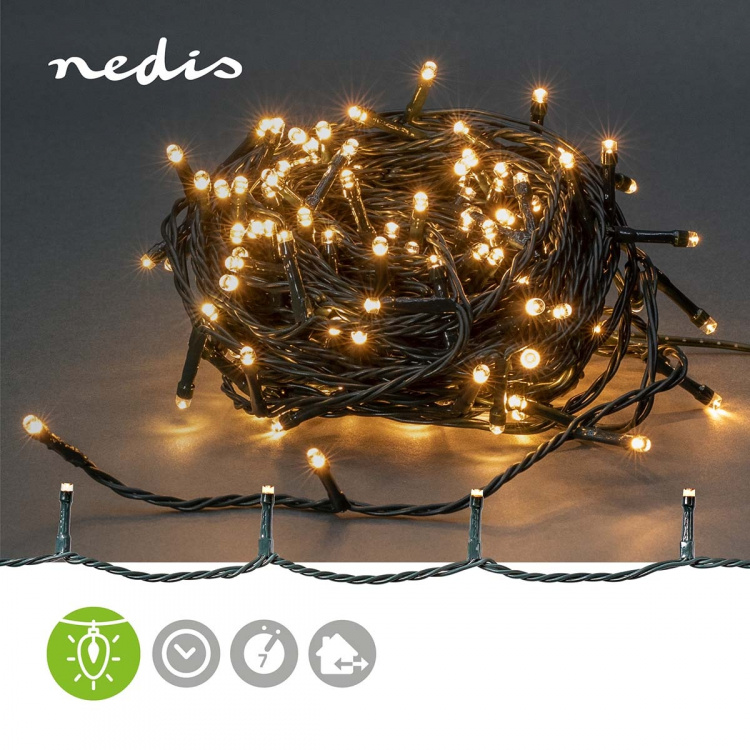 Nedis Julebelysning | Streng | 180 LED\'s | Varm Hvit | 13.50 m | Lyseffekter: 7 | Innendørs eller utendørs | Nettstrøm drevet