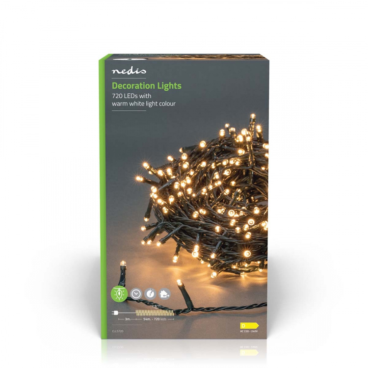 Nedis Julebelysning | Streng | 720 LED\'s | Varm Hvit | 54.00 m | Lyseffekter: 7 | Innendørs eller utendørs | Nettstrøm drevet