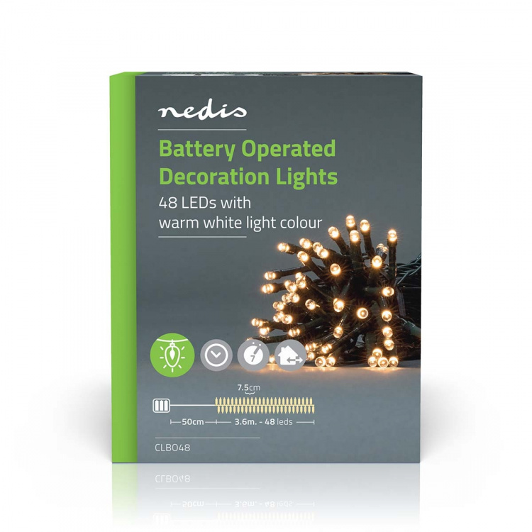 Nedis Julebelysning | Streng | 48 LED\'s | Varm Hvit | 3.60 m | Lyseffekter: 7 | Innendørs eller utendørs | Batteri drevet