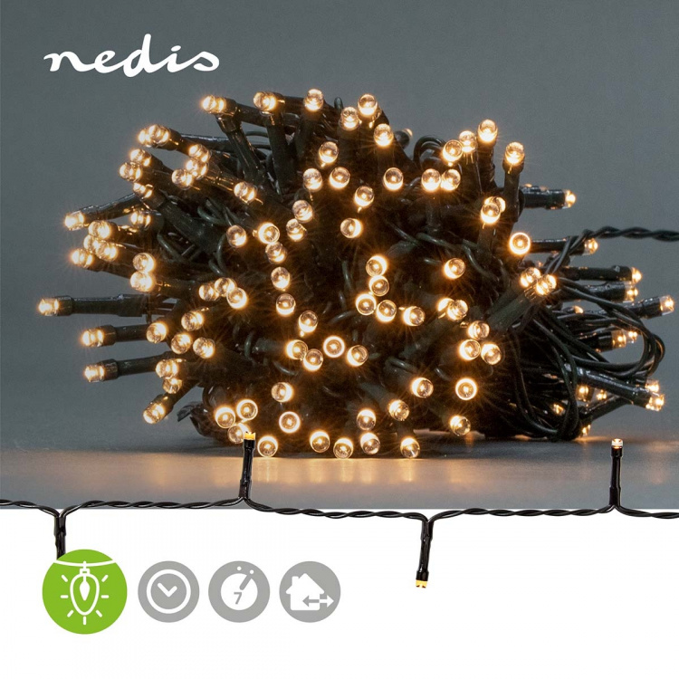 Nedis Julebelysning | Streng | 192 LED\'s | Varm Hvit | 14.40 m | Lyseffekter: 7 | Innendørs eller utendørs | Batteri drevet Nedis Julebelysning | Streng | 192 LED\'s | Varm Hvit | 14.40 m | Lyseffekter: 7 | Innendørs eller utendørs | Batteri drevet