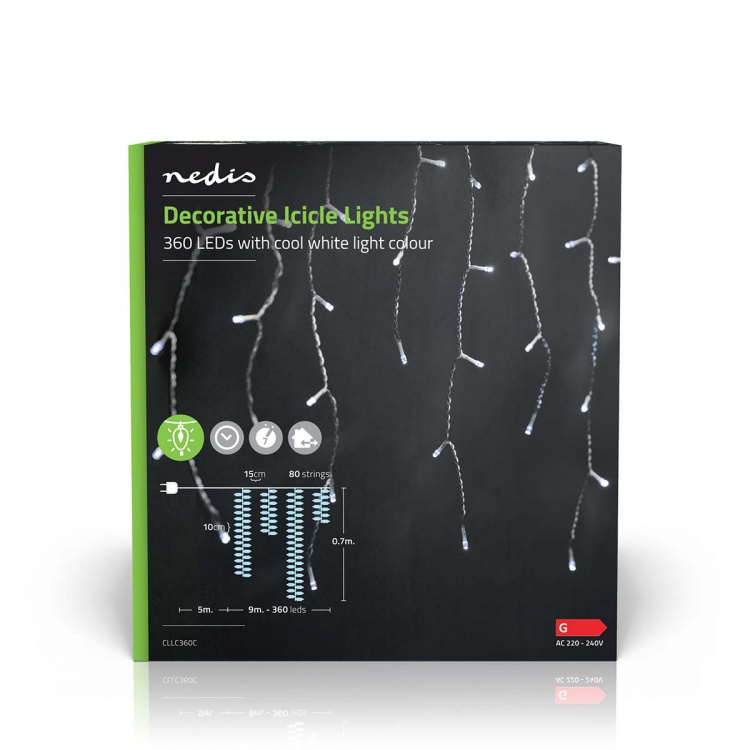 Nedis Dekorative Istaplys | 360 LED\'s | Kald Hvit | 9.00 m | Lyseffekter: 7 | Nettstrøm drevet