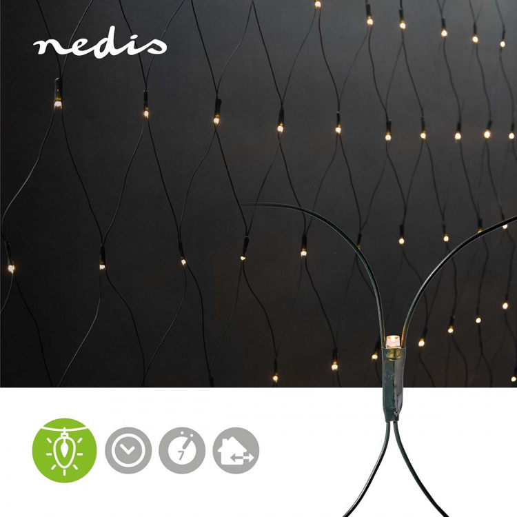 Nedis Dekorative Nettlys | Varm Hvit | 160 LED\'s | 2 x 1 m | Lyseffekter: 7 | Innendørs eller utendørs | Nettstrøm drevet