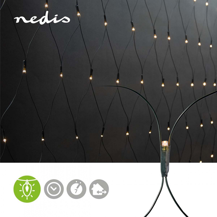 Nedis Dekorative Nettlys | Varm Hvit | 320 LED\'s | 3 x 1.5 m | Lyseffekter: 7 | Innendørs eller utendørs | Nettstrøm drevet