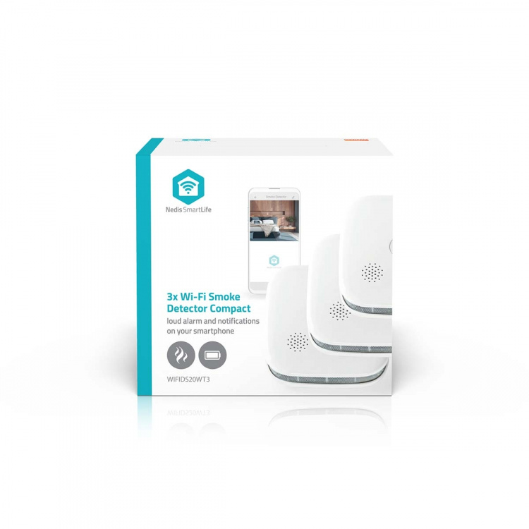 Nedis SmartLife Røykvarsler | Wi-Fi | Batteri drevet | Sensorlivssyklus: 10 år | EN 14604 | Maks. batteri levetid: 24 Måned | 85 dB | Hvit | 3 stk
