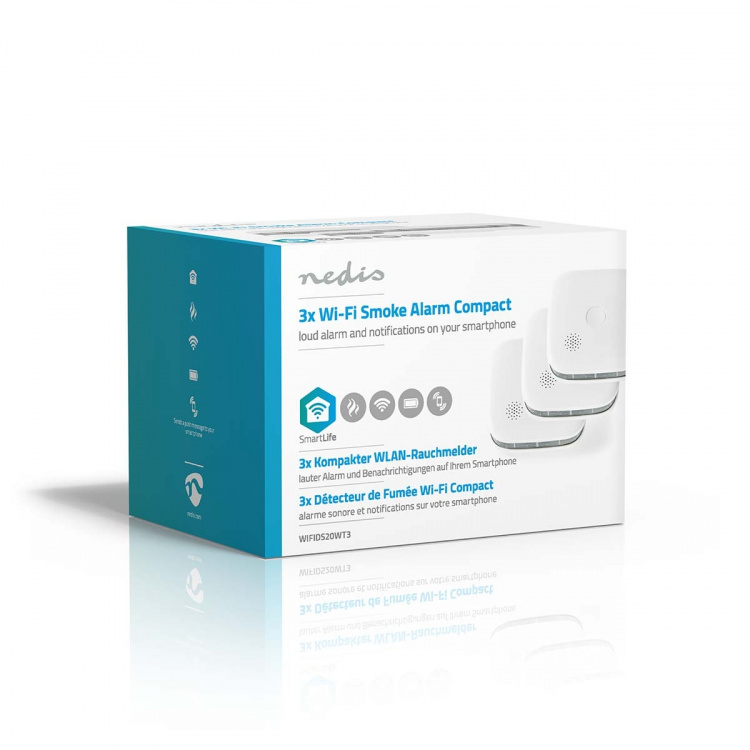 Nedis SmartLife Røykvarsler | Wi-Fi | Batteri drevet | Sensorlivssyklus: 10 år | EN 14604 | Maks. batteri levetid: 24 Måned | 85 dB | Hvit | 3 stk