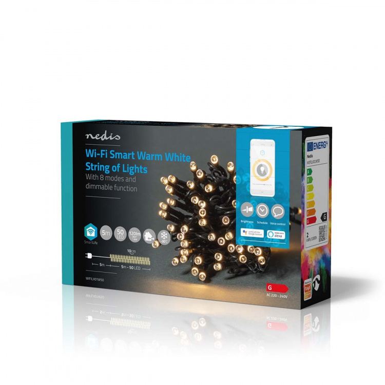 Nedis SmartLife Julelys | Streng | Wi-Fi | Varm Hvit | 50 LED\'s | 5.00 m | Android™ / IOS