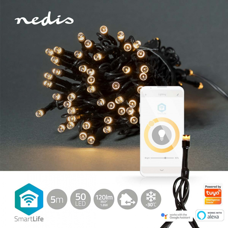 Nedis SmartLife Julelys | Streng | Wi-Fi | Varm Hvit | 50 LED\'s | 5.00 m | Android™ / IOS