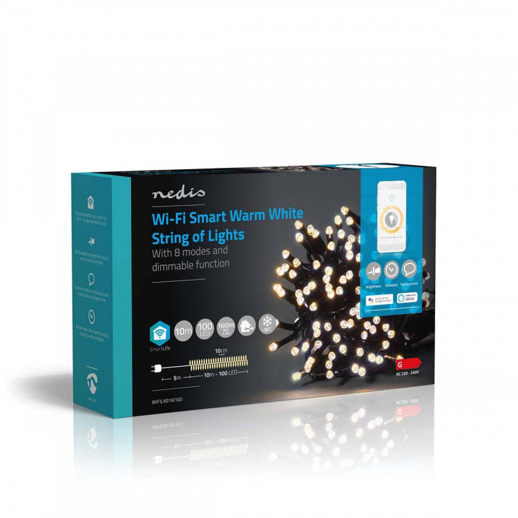 Nedis SmartLife Julelys | Streng | Wi-Fi | Varm Hvit | 100 LED\'s | 10.0 m | Android™ / IOS