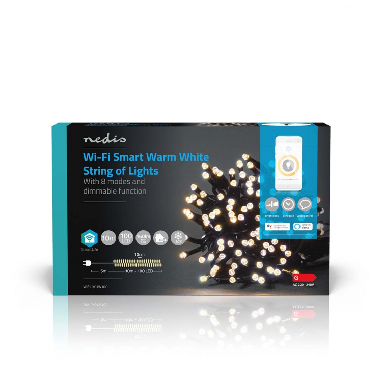 Nedis SmartLife Julelys | Streng | Wi-Fi | Varm Hvit | 100 LED\'s | 10.0 m | Android™ / IOS
