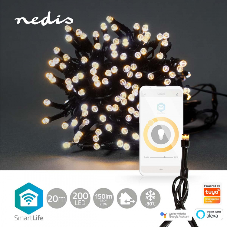 Nedis SmartLife Julelys | Streng | Wi-Fi | Varm Hvit | 200 LED\'s | 20.0 m | Android™ / IOS Nedis SmartLife Julelys | Streng | Wi-Fi | Varm Hvit | 200 LED\'s | 20.0 m | Android™ / IOS