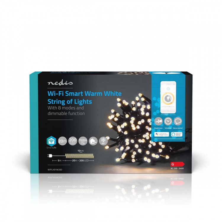 Nedis SmartLife Julelys | Streng | Wi-Fi | Varm Hvit | 200 LED\'s | 20.0 m | Android™ / IOS Nedis SmartLife Julelys | Streng | Wi-Fi | Varm Hvit | 200 LED\'s | 20.0 m | Android™ / IOS
