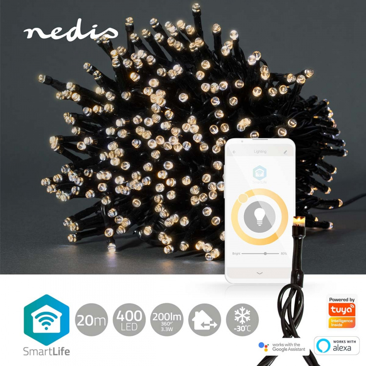 Nedis SmartLife Julelys | Streng | Wi-Fi | Varm Hvit | 400 LED\'s | 20.0 m | Android™ / IOS