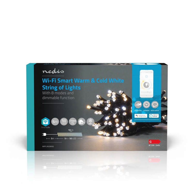Nedis SmartLife Julelys | Streng | Wi-Fi | Varm til avkjølt hvitt | 50 LED\'s | 5.00 m | Android™ / IOS