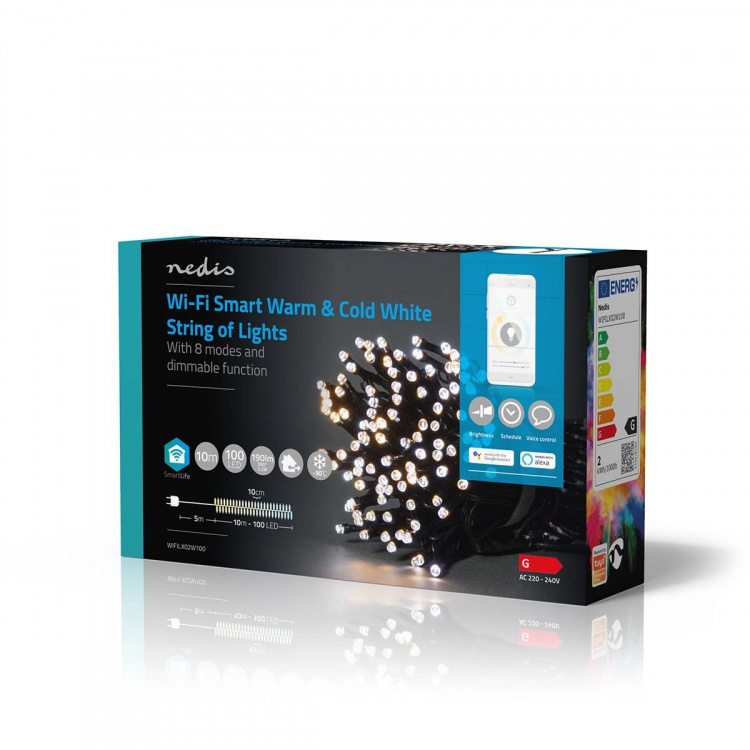 Nedis SmartLife Julelys | Streng | Wi-Fi | Varm til avkjølt hvitt | 100 LED\'s | 10.0 m | Android™ / IOS Nedis SmartLife Julelys | Streng | Wi-Fi | Varm til avkjølt hvitt | 100 LED\'s | 10.0 m | Android™ / IOS