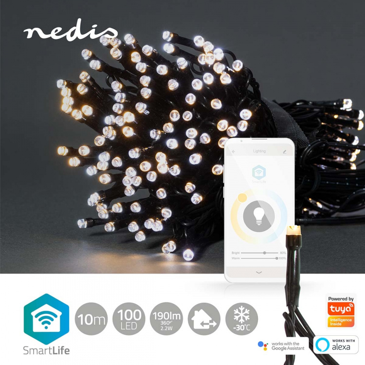 Nedis SmartLife Julelys | Streng | Wi-Fi | Varm til avkjølt hvitt | 100 LED\'s | 10.0 m | Android™ / IOS Nedis SmartLife Julelys | Streng | Wi-Fi | Varm til avkjølt hvitt | 100 LED\'s | 10.0 m | Android™ / IOS