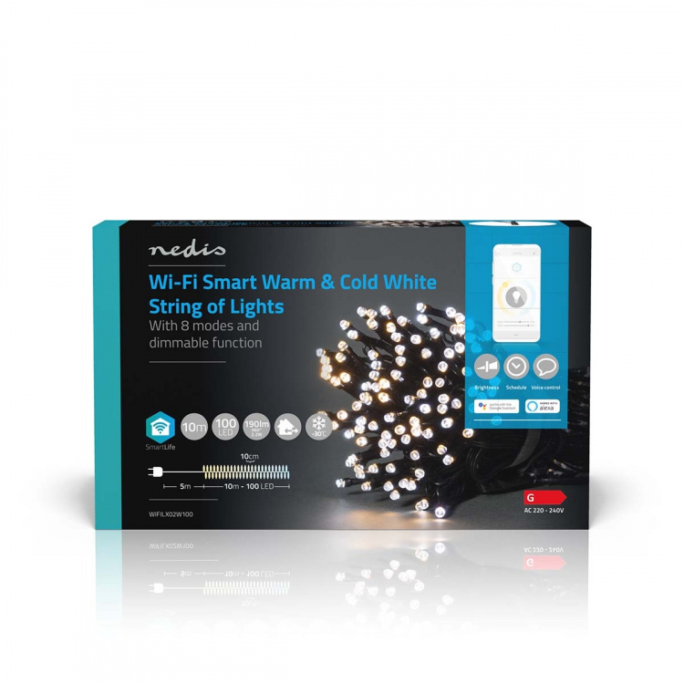 Nedis SmartLife Julelys | Streng | Wi-Fi | Varm til avkjølt hvitt | 100 LED\'s | 10.0 m | Android™ / IOS Nedis SmartLife Julelys | Streng | Wi-Fi | Varm til avkjølt hvitt | 100 LED\'s | 10.0 m | Android™ / IOS