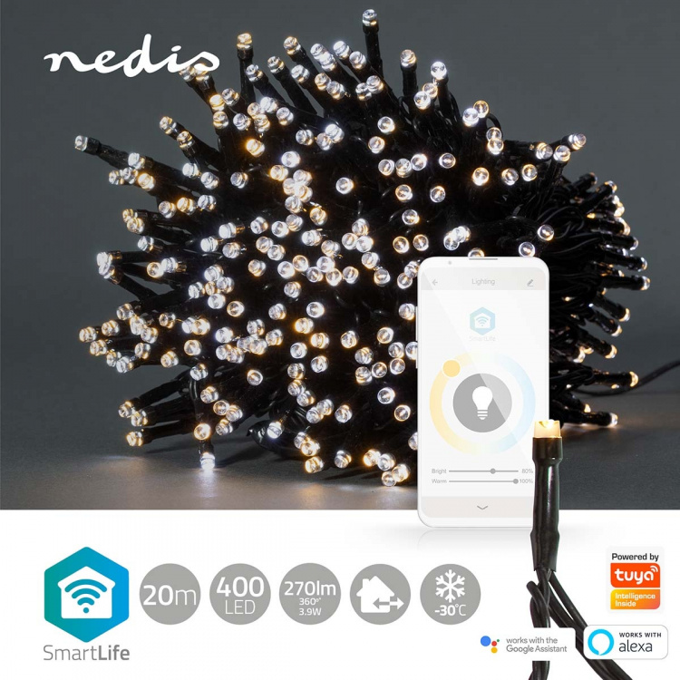 Nedis SmartLife Julelys | Streng | Wi-Fi | Varm til avkjølt hvitt | 400 LED\'s | 20.0 m | Android™ / IOS