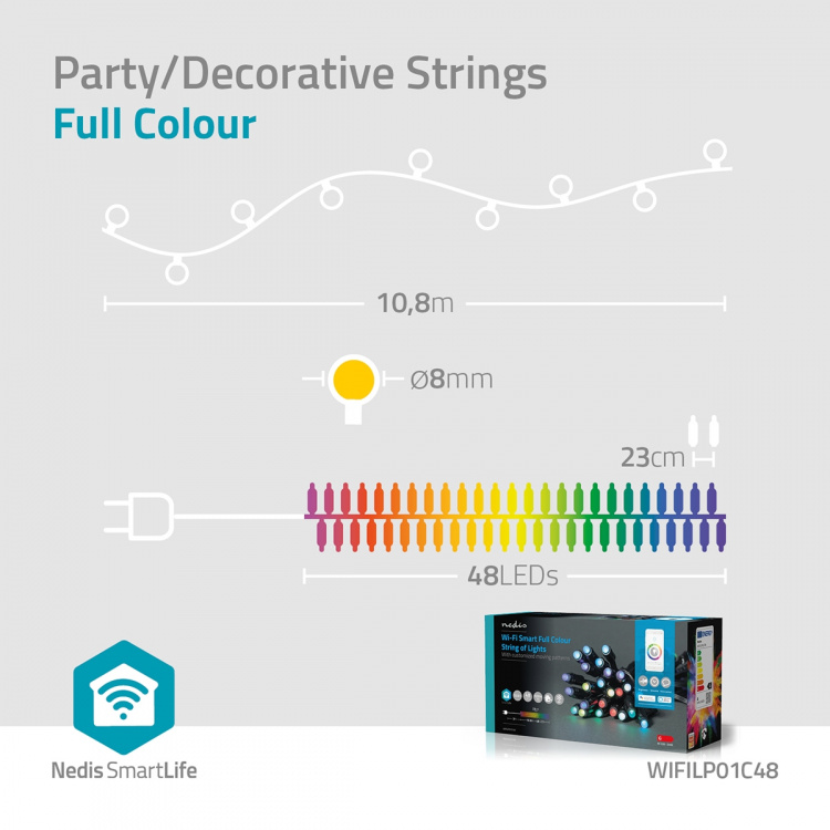 Nedis SmartLife Julelys | Party Lights | Wi-Fi | RGB | 48 LED\'s | 10.80 m | Android™ / IOS