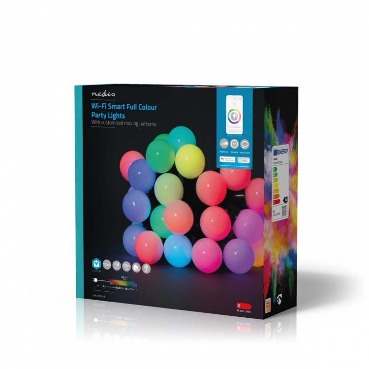 Nedis SmartLife Dekorative Lys | Party Lights | Wi-Fi | RGB | 48 LED\'s | 10.8 m | Android™ / IOS | Pære diameter: 30 mm Nedis SmartLife Dekorative Lys | Party Lights | Wi-Fi | RGB | 48 LED\'s | 10.8 m | Android™ / IOS | Pære diameter: 30 mm