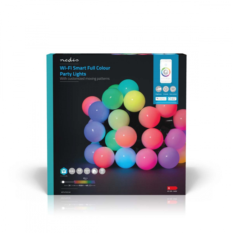 Nedis SmartLife Dekorative Lys | Party Lights | Wi-Fi | RGB | 48 LED\'s | 10.8 m | Android™ / IOS | Pære diameter: 30 mm Nedis SmartLife Dekorative Lys | Party Lights | Wi-Fi | RGB | 48 LED\'s | 10.8 m | Android™ / IOS | Pære diameter: 30 mm