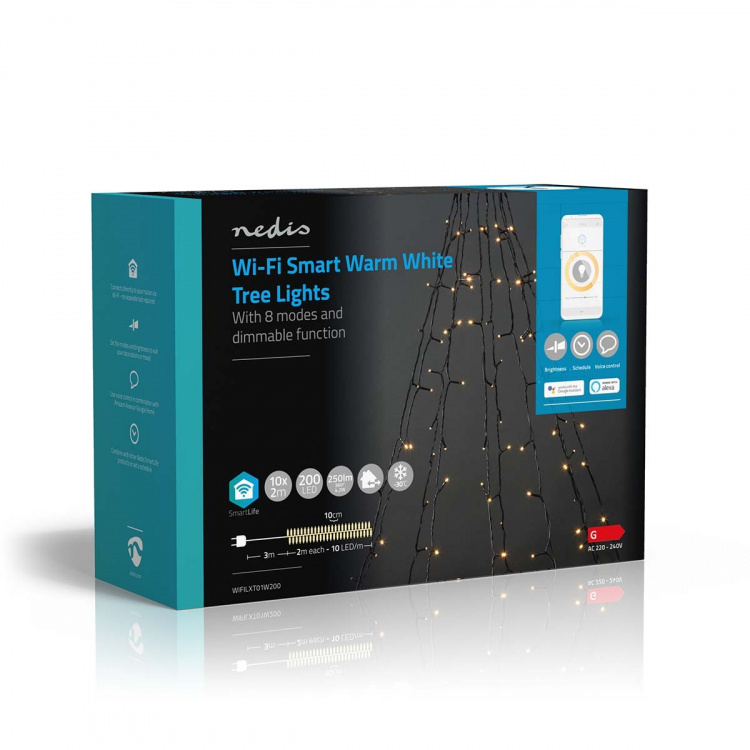Nedis SmartLife Julelys | Tre | Wi-Fi | Varm Hvit | 200 LED\'s | 20.0 m | 10 x 2 m | Android™ / IOS Nedis SmartLife Julelys | Tre | Wi-Fi | Varm Hvit | 200 LED\'s | 20.0 m | 10 x 2 m | Android™ / IOS