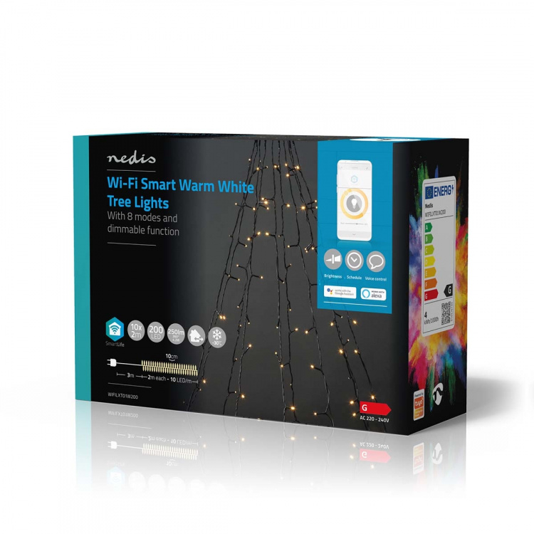 Nedis SmartLife Julelys | Tre | Wi-Fi | Varm Hvit | 200 LED\'s | 20.0 m | 10 x 2 m | Android™ / IOS Nedis SmartLife Julelys | Tre | Wi-Fi | Varm Hvit | 200 LED\'s | 20.0 m | 10 x 2 m | Android™ / IOS