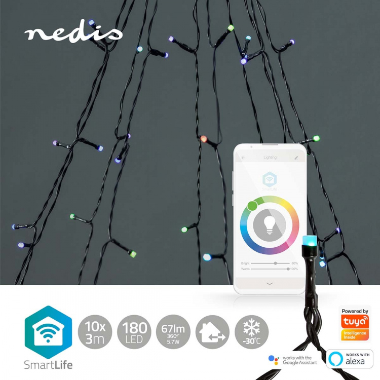 Nedis SmartLife Julelys | Tre | Wi-Fi | RGB | 180 LED\'s | 10 x 2 m | Android™ / IOS Nedis SmartLife Julelys | Tre | Wi-Fi | RGB | 180 LED\'s | 10 x 2 m | Android™ / IOS