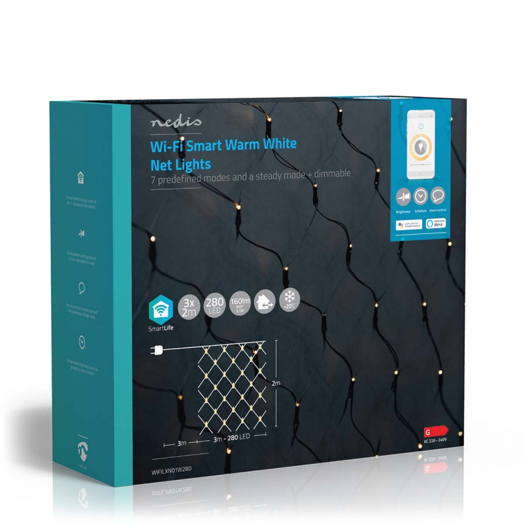 Nedis SmartLife Julelys | Nett | Wi-Fi | Varm Hvit | 280 LED\'s | 3.00 m | 3 x 2 m | Android™ / IOS