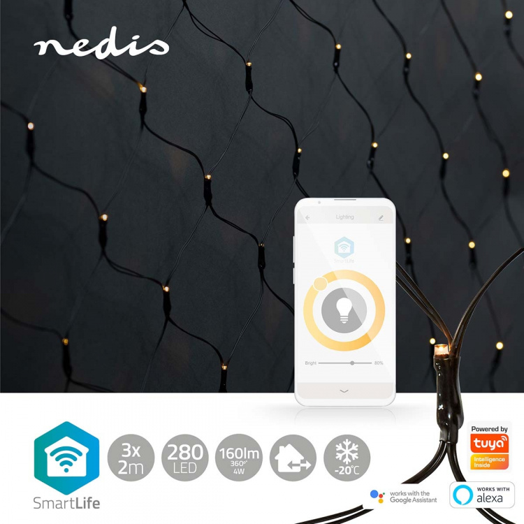 Nedis SmartLife Julelys | Nett | Wi-Fi | Varm Hvit | 280 LED\'s | 3.00 m | 3 x 2 m | Android™ / IOS