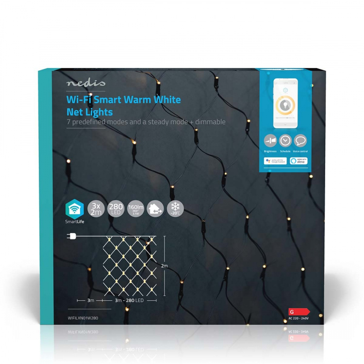 Nedis SmartLife Julelys | Nett | Wi-Fi | Varm Hvit | 280 LED\'s | 3.00 m | 3 x 2 m | Android™ / IOS