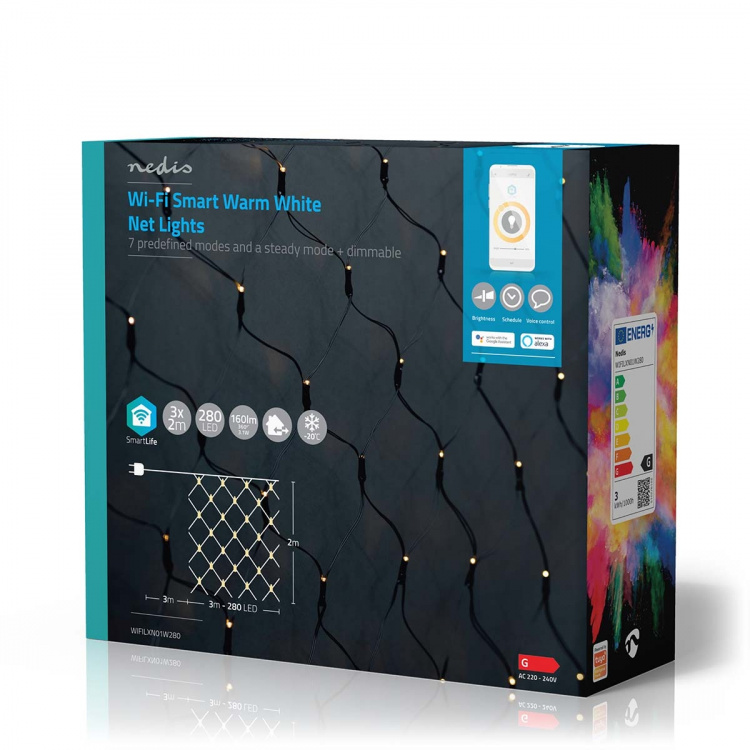 Nedis SmartLife Julelys | Nett | Wi-Fi | Varm Hvit | 280 LED\'s | 3.00 m | 3 x 2 m | Android™ / IOS