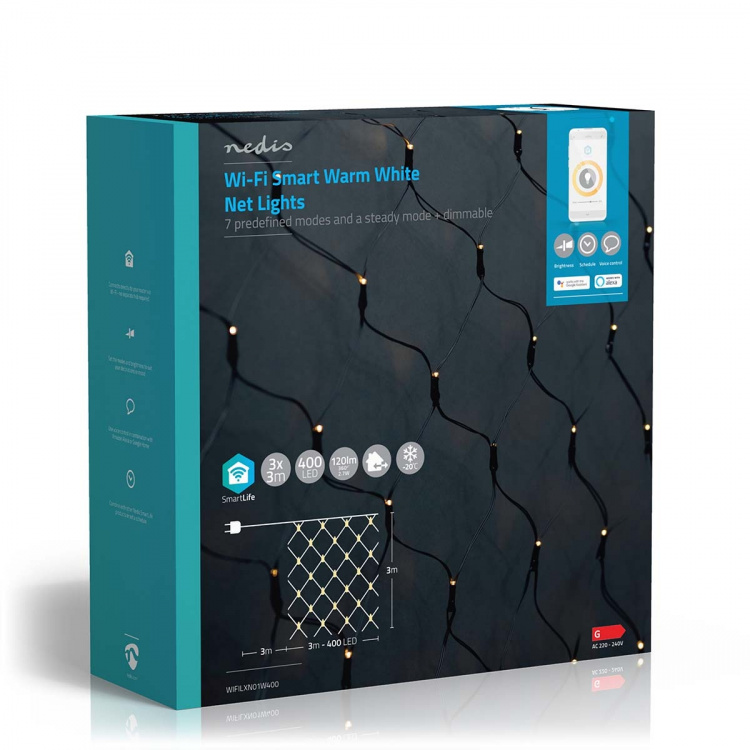 Nedis SmartLife Julelys | Nett | Wi-Fi | Varm Hvit | 400 LED\'s | 3.00 m | 3 x 3 m | Android™ / IOS