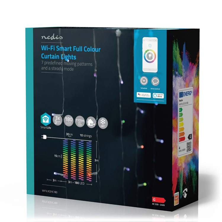 Nedis SmartLife Julelys | Gardin | Wi-Fi | RGB | 180 LED\'s | 3 m | Android™ / IOS