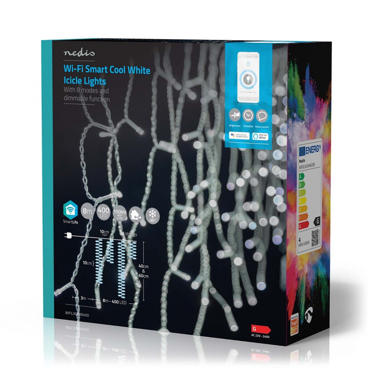 Nedis SmartLife Julelys | Istapp | Wi-Fi | Kald Hvit | 400 LED\'s | 8.00 m | Android™ / IOS