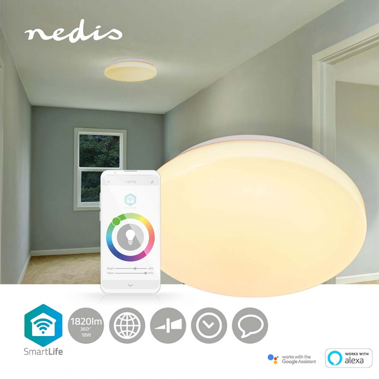 Nedis SmartLife Taklys | RGB / Varm til avkjølt hvitt | Rund | Diameter: 260 mm | 1820 lm | 3000 - 6500 K | IP20 | Energiklasse: F | Android™ / IOS