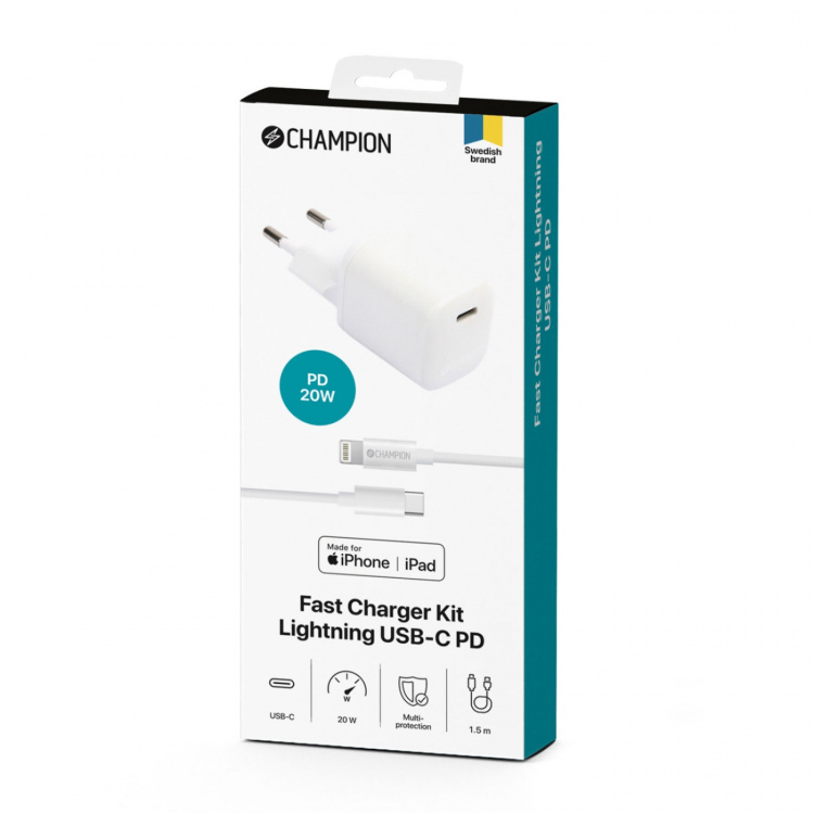 Champion Lader 20W + USB-C til Lightning-kabel Hvit