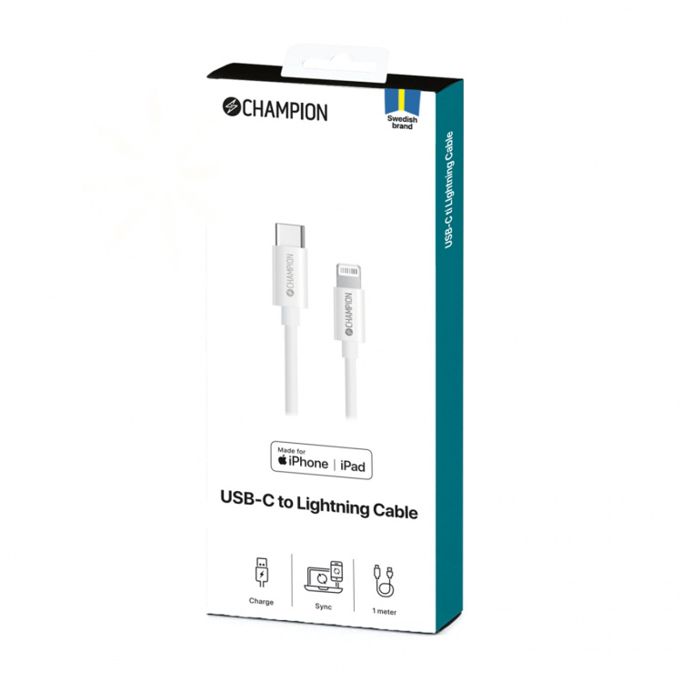 Champion USB-C til Lightning-kabel 1 m hvit