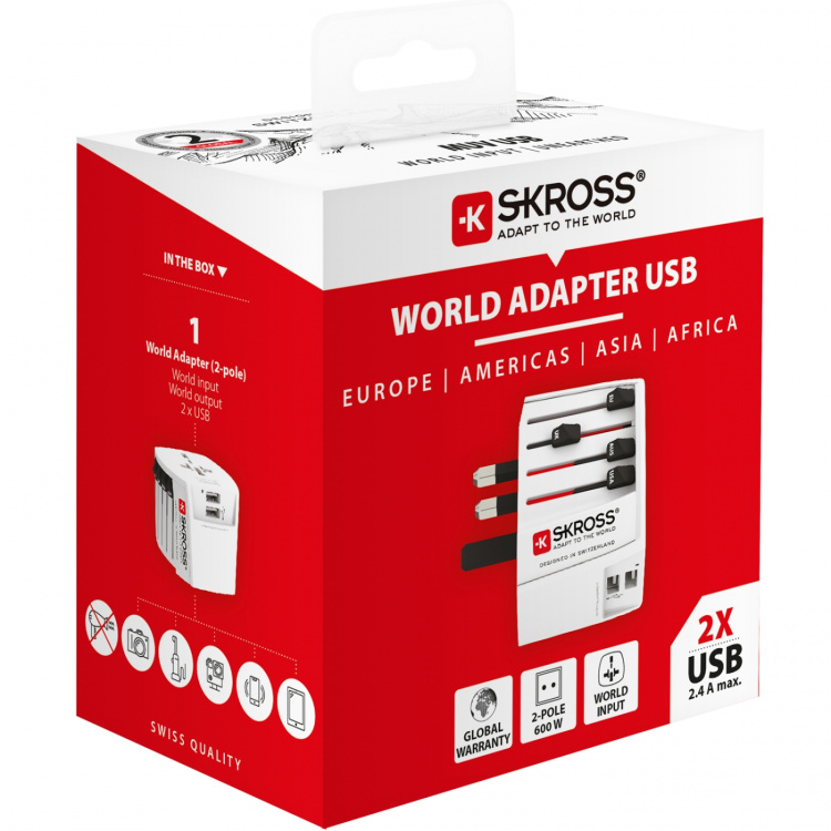 SKROSS Verdensadapter MUV 2xUSB (2,4A) Hvit