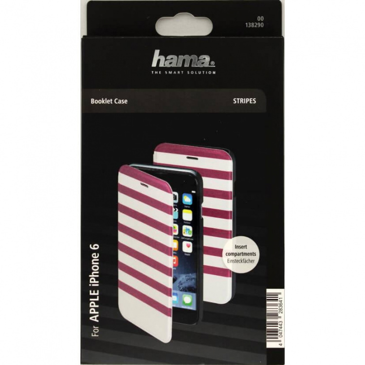 Hama Lommebokveske DesignLine iPhone6/6S Stripe Rosa/Hvit