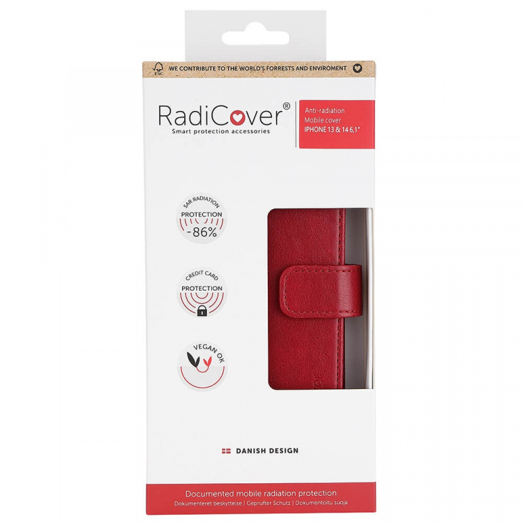 Radicover Mobildeksel Strålingsbeskyttelse Flipcover Rød - iPhone 13/14 Radicover Mobildeksel Strålingsbeskyttelse Flipcover Rød - iPhone 13/14
