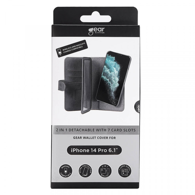 Gear Lommebokdeksel 2-i-1 7 Kortrom MagSeries Svart - iPhone 14 Pro Svart