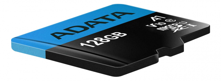 ADATA 64 GB MicroSDXC-kort med SD-adapter, UHS-I, klasse 10, A1, blå