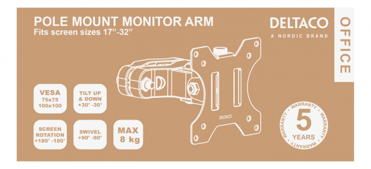 DELTACO OFFICE Pole Mount Monitor Arm ARM-0304, 17-32