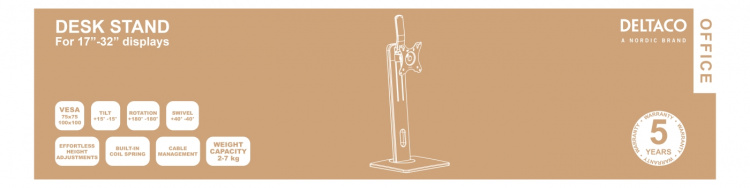 DELTACO OFFICE Høydejusterbart bordstativ for skjerm, m. tilt og sving