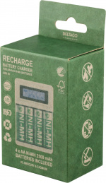 DELTACO Ultimate Ni-Mh USB laddare med 4 x AA batterier